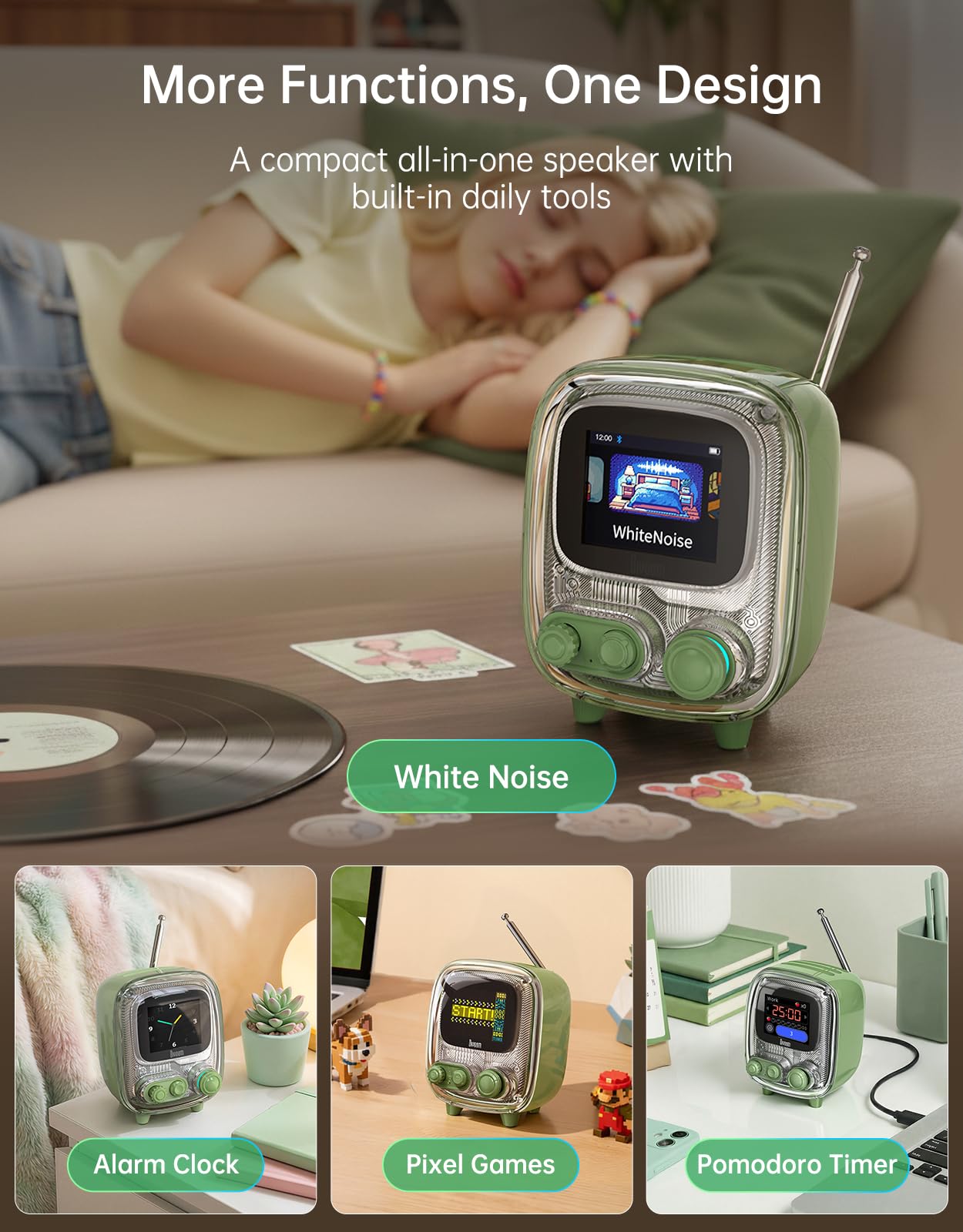 Divoom Tiivoo-2 Głośnik Bluetooth w stylu retro z DIY Pixel Art i radiem FM, uroczy budzik i dekoracja biurka w stylu vintage, prezent świąteczny lub urodzinowy dla dziewcząt, nastolatków, przyjaciół