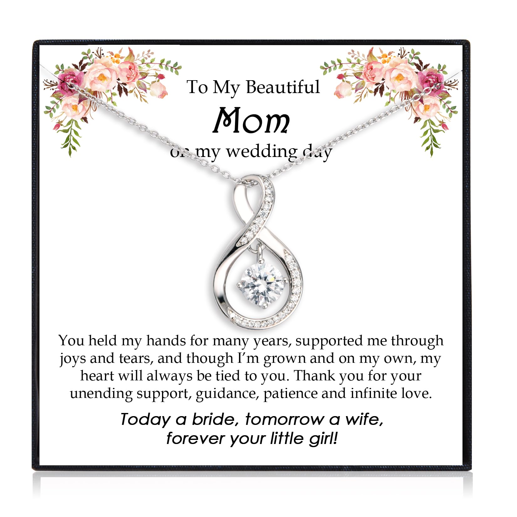 EPIRORA Gifts for Mom- Cubic Zirconia Love Knot Pendant Necklace for Mom/ Mother in Law/ Boyfriend's Mom/ Mother of the Bride/ Mother of the Groom, Dainty Jewelry Gifts for Wedding Birthday Christmas, 18"