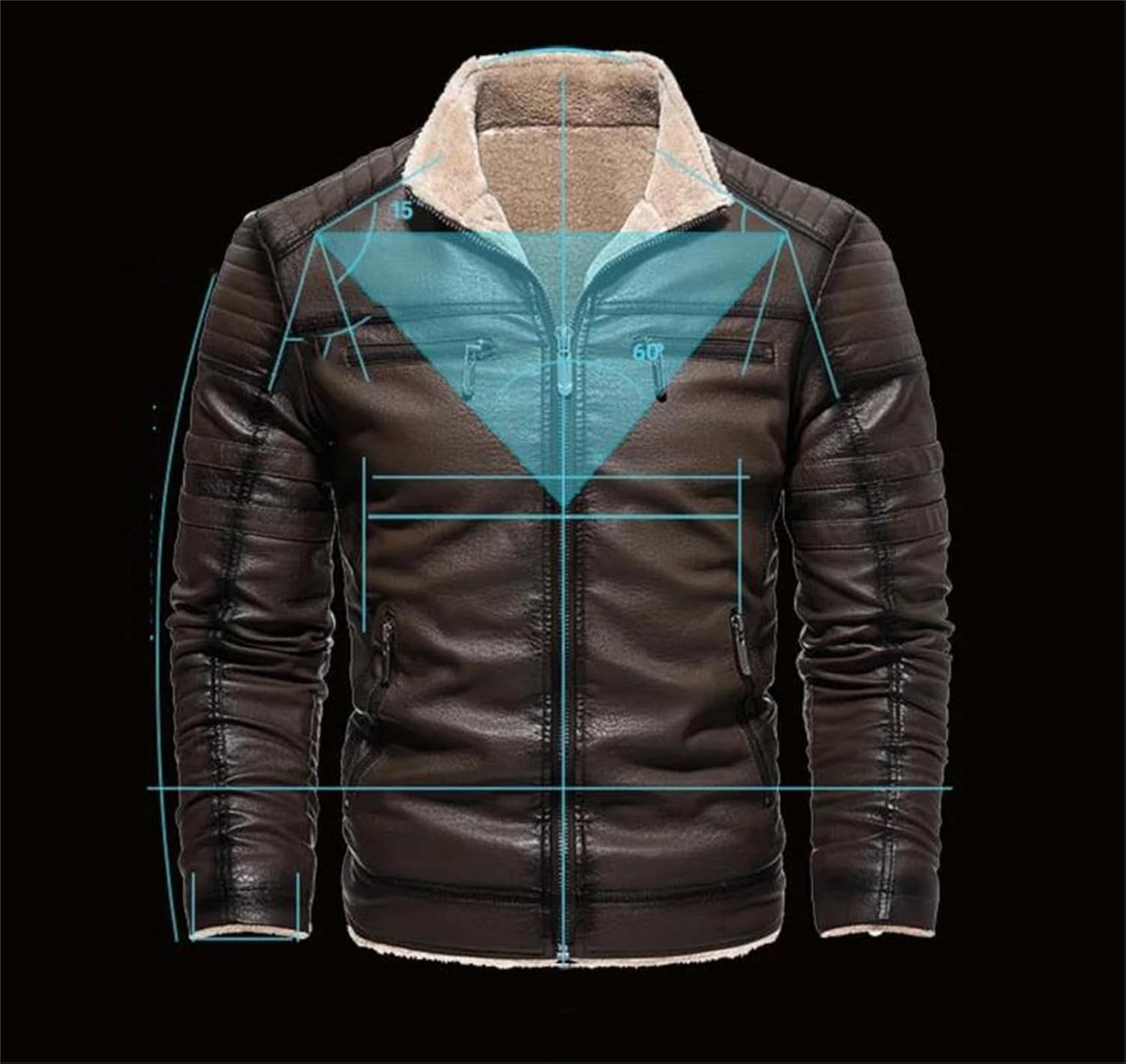 Men’s Classic Motorcycle Faux Leather Jacket Winter Warm Fleece Coat Vintage Zipper Outerwear Casual Biker Style