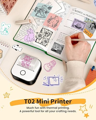 Miniatura 6 de Memoqueen Mini impresora de calcomanías, máquina para hacer calcomanías T02, impresora térmica portátil Blutooth, impresión inalámbrica sin tinta,