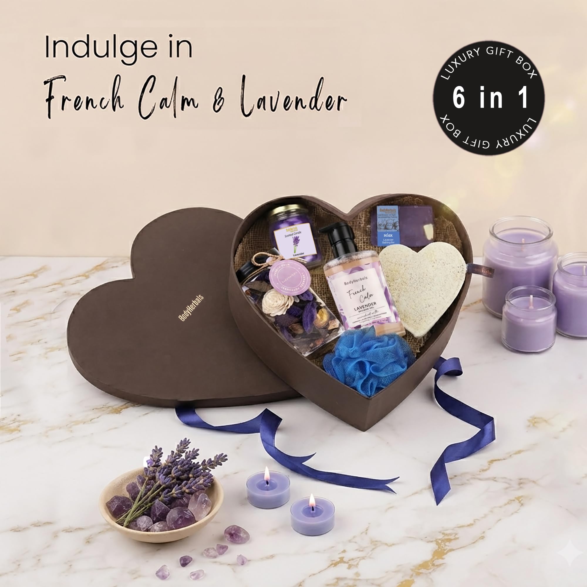 BodyHerbals Lavender Surprise Bath & Body Care Gift Set for Women & Men – 6 Pcs Skin Care Kit with Spa Accessories | Vegan Luxury Gift Box for Birthdays, Anniversaries, Valentine’s Day, Raksha Bandhan Gift & Special Occasions 2