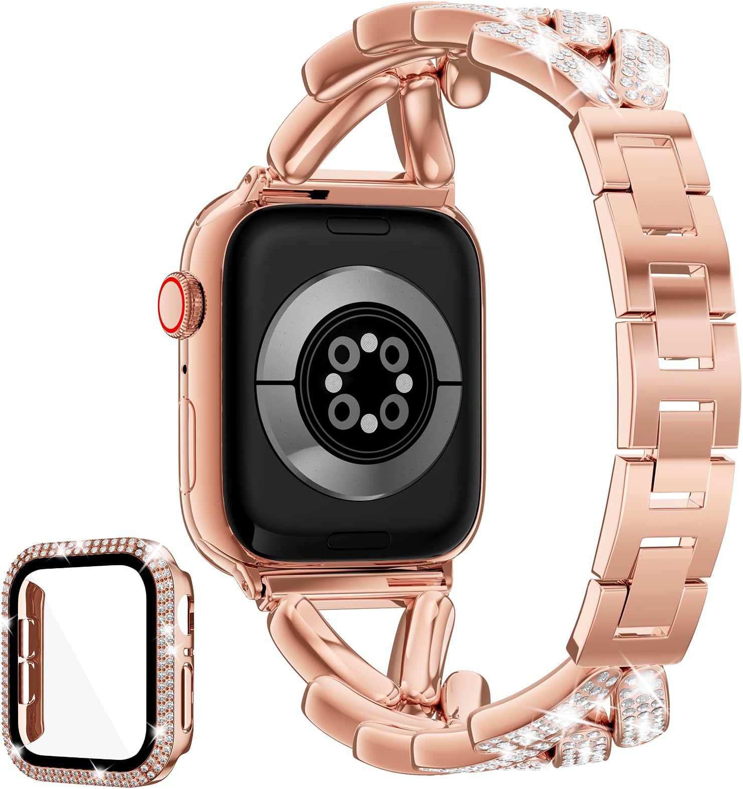 VISOOMGold Band For Iphone Apple Watch 40mm Iwatch Bands For Women, Jewerly Bling Apple Watch Metal Dressy Iwatch Bands Women With Screen Protective Case For Apple Watch Series SE/9/8/7/6/5/4/3/2/1
