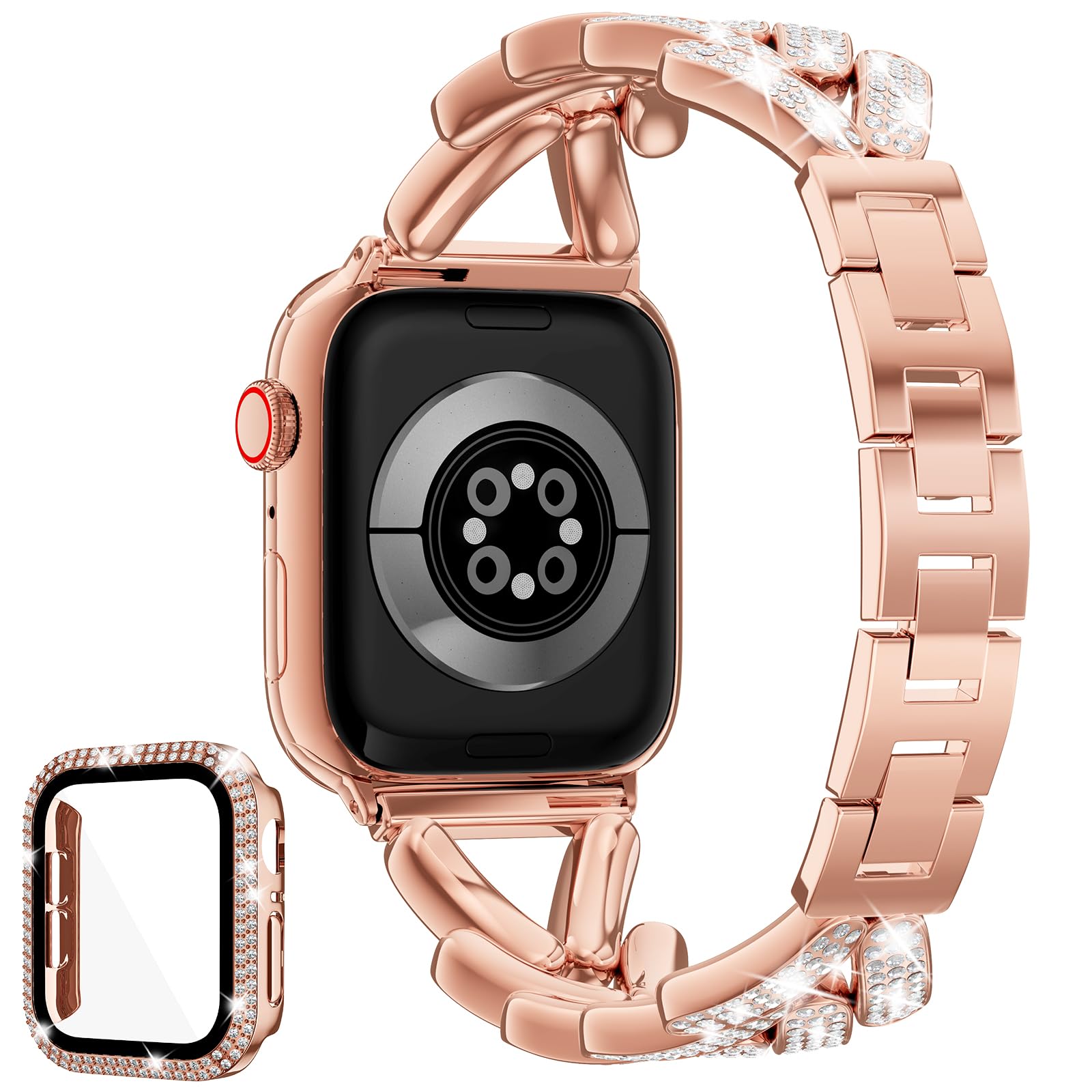 VISOOMGold Band For Iphone Apple Watch 40mm Iwatch Bands For Women, Jewerly Bling Apple Watch Metal Dressy Iwatch Bands Women With Screen Protective Case For Apple Watch Series SE/9/8/7/6/5/4/3/2/1