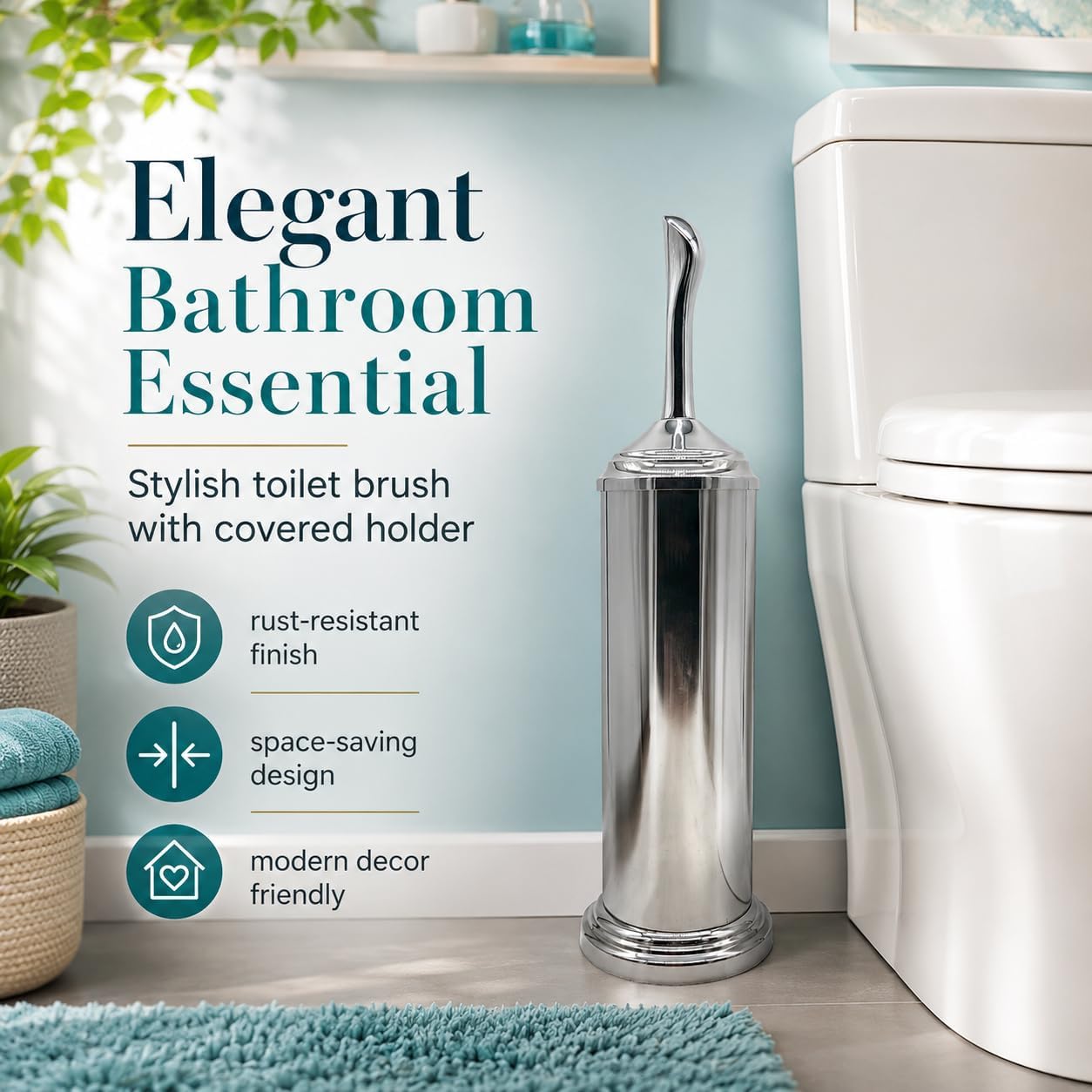 Vince Camuto Toilet Bowl Brush with Holder, Durable Bathroom Cleaning Tool, Modern Design for Easy Toilet Maintenance, Bathroom Cleaner Brush for Efficient Cleaning and Hygiene image 2
