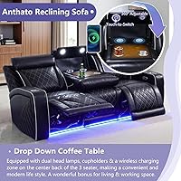 Vista 3 de Juego de sofá reclinable eléctrico, juego de sofá reclinable de cine en casa, sofá biplaza reclinable de cuero transpirable