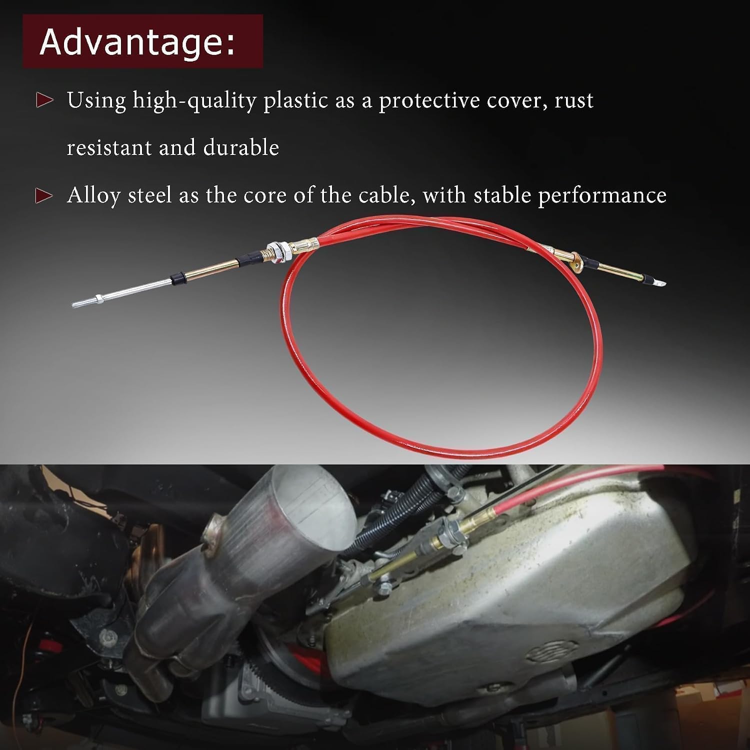 80833 Shifter Cable Fit for B&M Transmission Shift Lever with Eyelet End 5ft Long Automatic Transmission Shifter Cable AF72-1002 BMM-80833 0.375 Inch Outer Diameter Red