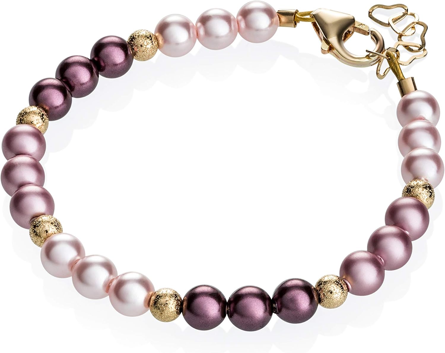Crystal Dream Rose, Pink and Purple Simulated Pearls with Gold Glitter Beads Festive Elegant Girl Bracelet (B1737_M)