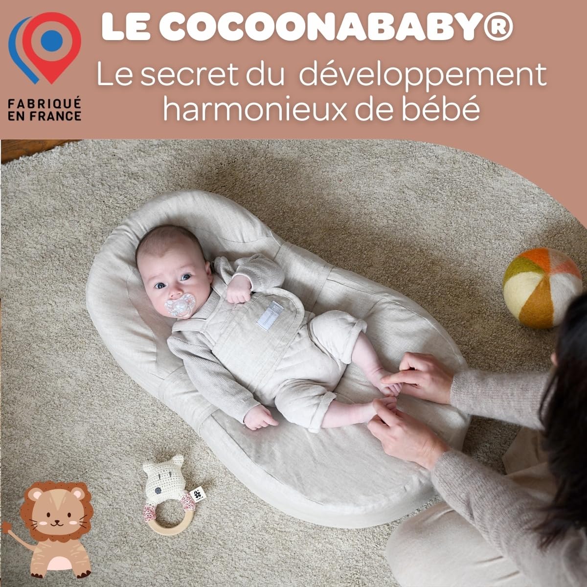 Béaba Red Castle, Cocoonababy, Cocon Ergonomique, Confort, Limite Les RGO, Facilite Le Transit intestinal, Développe la motricité et l'éveil, Fabriqué en France, Tissu Oeko-Tex, Moon & Stars