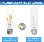 Simba Lighting LED T10 Edison Filament 6W 120V Light Bulb E26 2700K, 3 Pack | Tubular Dimmable 60W Equivalent for Cabinet Display, Piano Lamps, Clear Glass Decorative, Standard Medium E26 Base Warm White