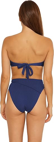 Miniatura 3 de Trina Turk Traje de baño para mujer con anillo Olympia acanalado en la parte superior ajustable, lazo en la espalda, traje de baño separado