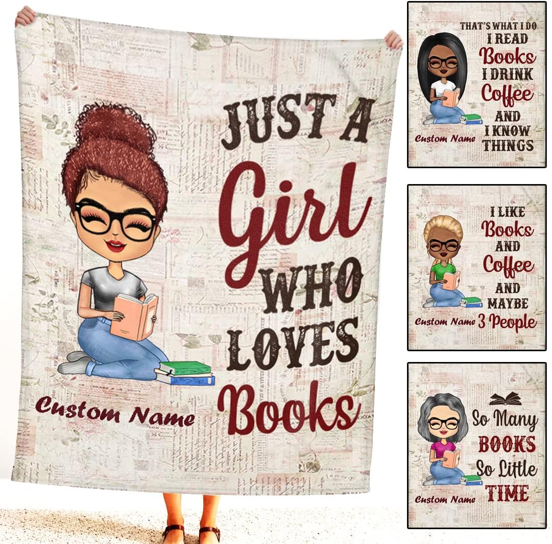 Personalized Just A Girl who Loves Books Blanket Throw