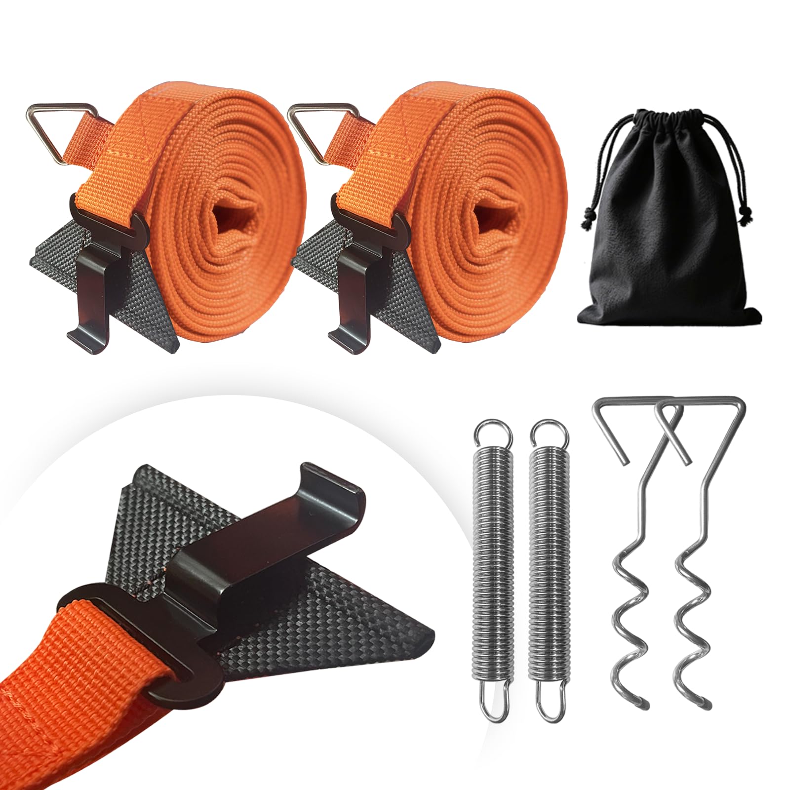 Dulepax Vorzelt-Spanngurt-Set, Sturmgurt-Set für Wohnwagen, Wohnmobil, robustes Markisen-Sturmschutz-Set, kompatibel mit Fiamma/Thule Omnistor, Orange