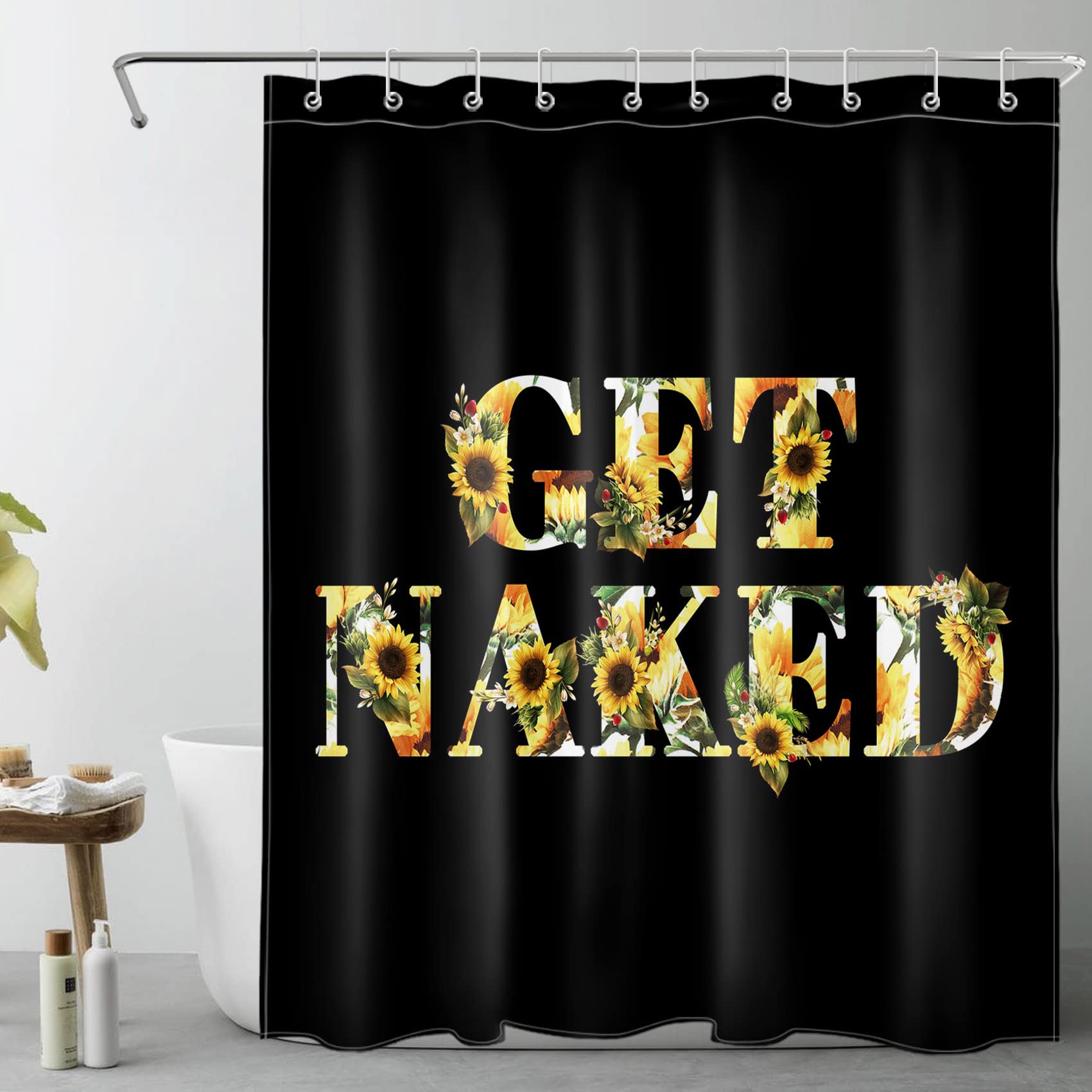 Amazon.co.jp: ECOTOB Get Naked ひまわり シャワーカーテン バス