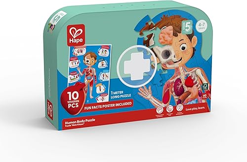Miniatura 5 de Hape Human Body Puzzle | 60 Oversized Pieces Educational Anatomy Jigsaw, Wooden Organs, for Children 4+ Years