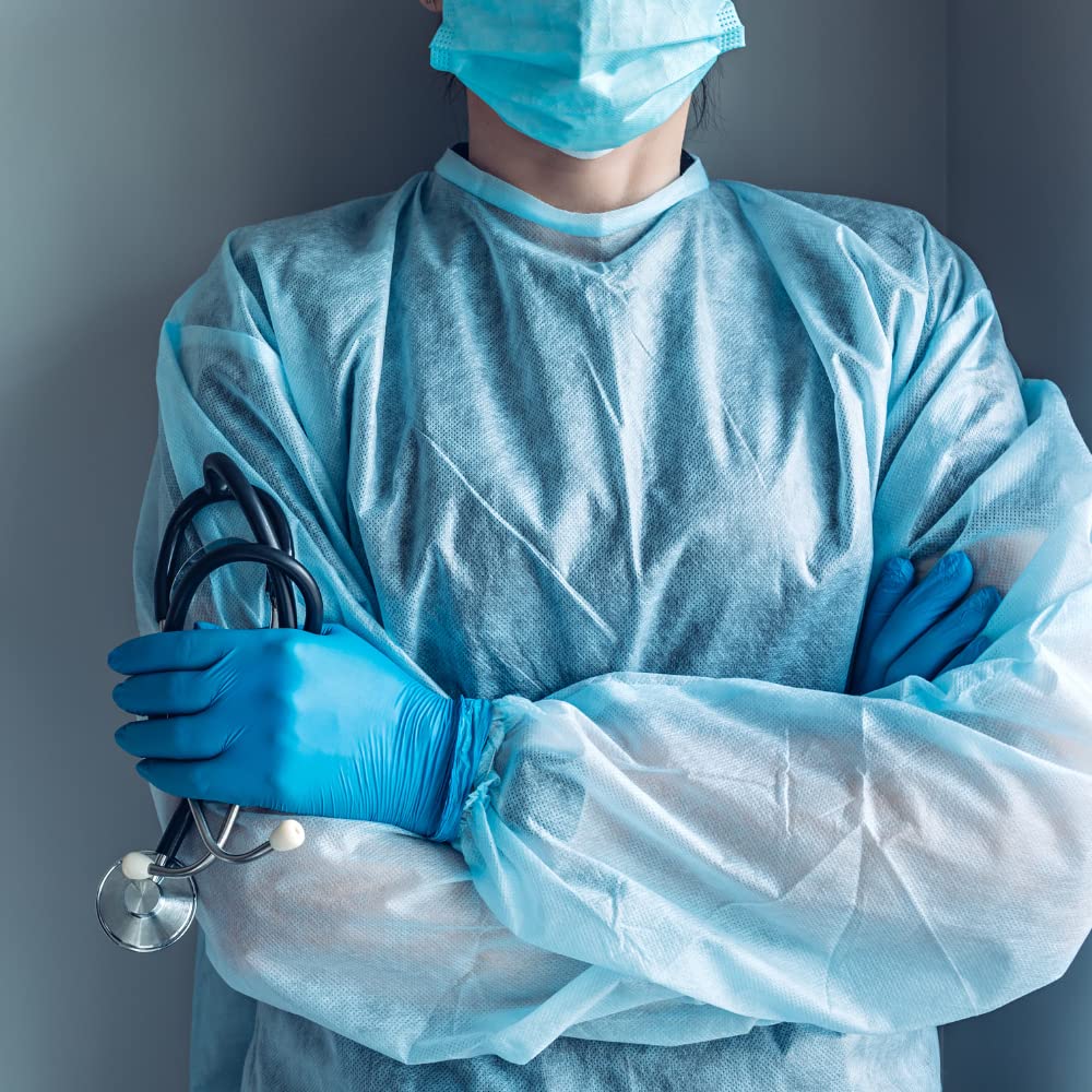 Blouses de protection à usage unique bleu non tissée jetable - Pour les professions hospitaliers et de soins (100)