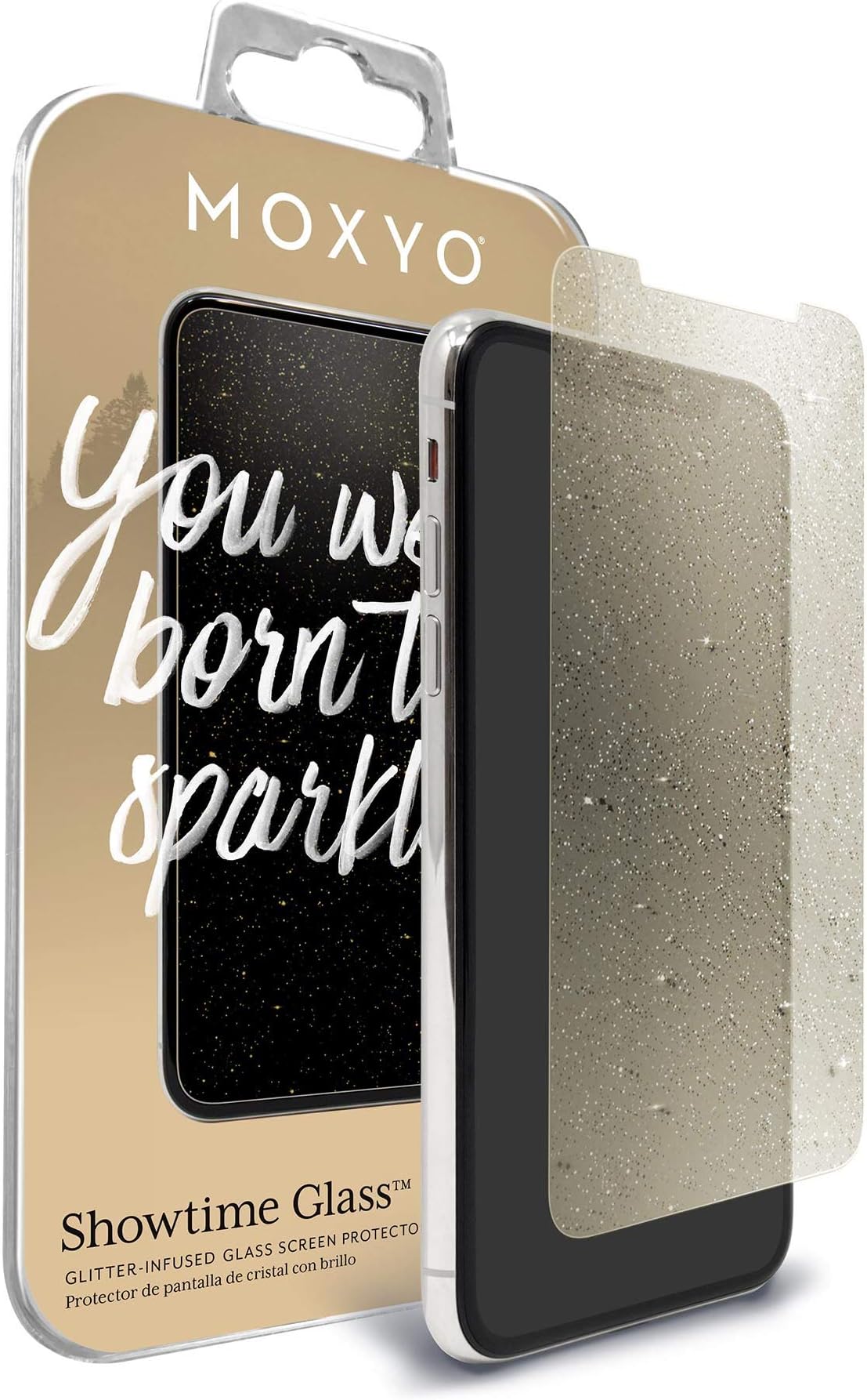 MOXYO - Showtime Glitter Glass Screen Protector Compatible with Apple iPhone 11 Pro (2019) and X/Xs (2018) /Glitter-Infused Tempered Glass Screen Protector (Gold)