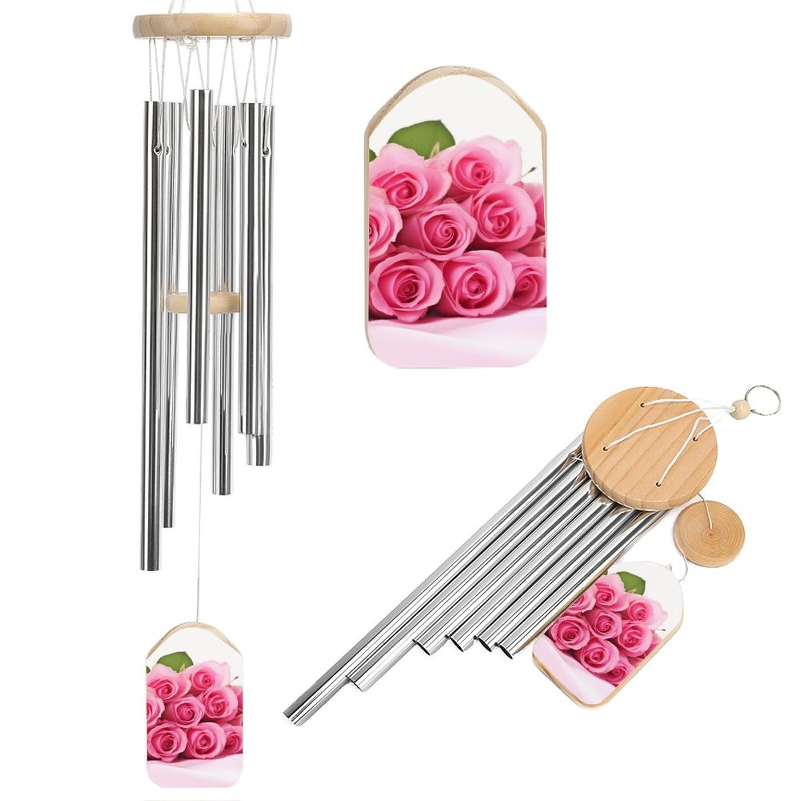 Roses Wind Chimes for Outside Memorial Gift Sympathy Wind Chimes Aluminum Tube Windchime with Hook Windbell for Outdoor Patio Garden Decor Housewarming Gift