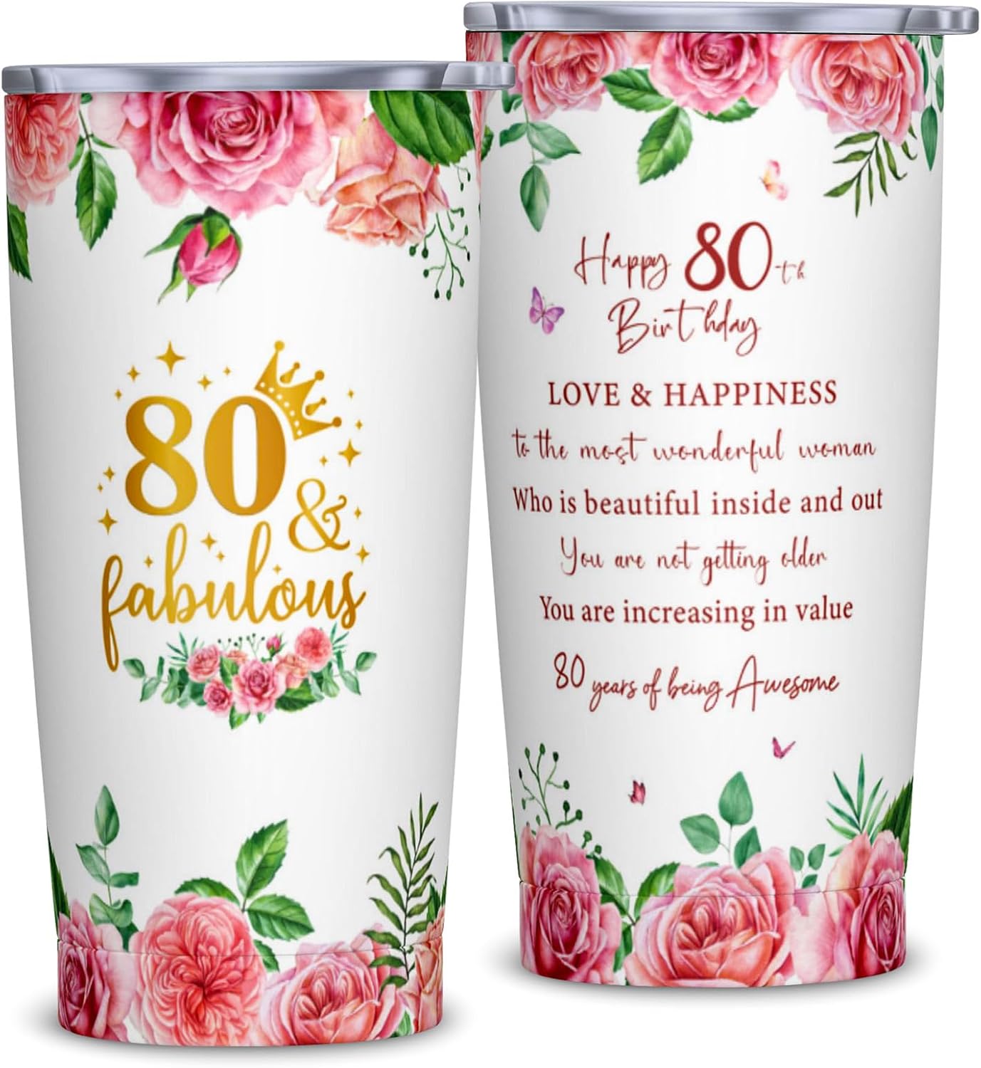 80th Birthday Gifts for Women, Birthday Gifts for 80 Year Old Woman, 80 Bday 20oz Tumbler with Lid And Straw, 1946 Birthday Gift for Women, 80 Years Old Gift for Woman