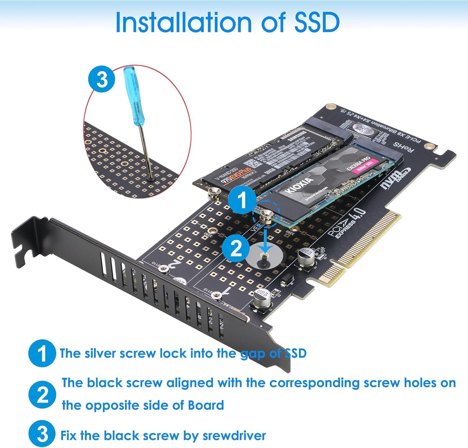 RIITOP Scheda adattatore Dual NVMe a PCIe X8 X16, 2 x 32 Gbps Full Speed, M Key M.2 SSD Reader (PCIE Bifurcation)