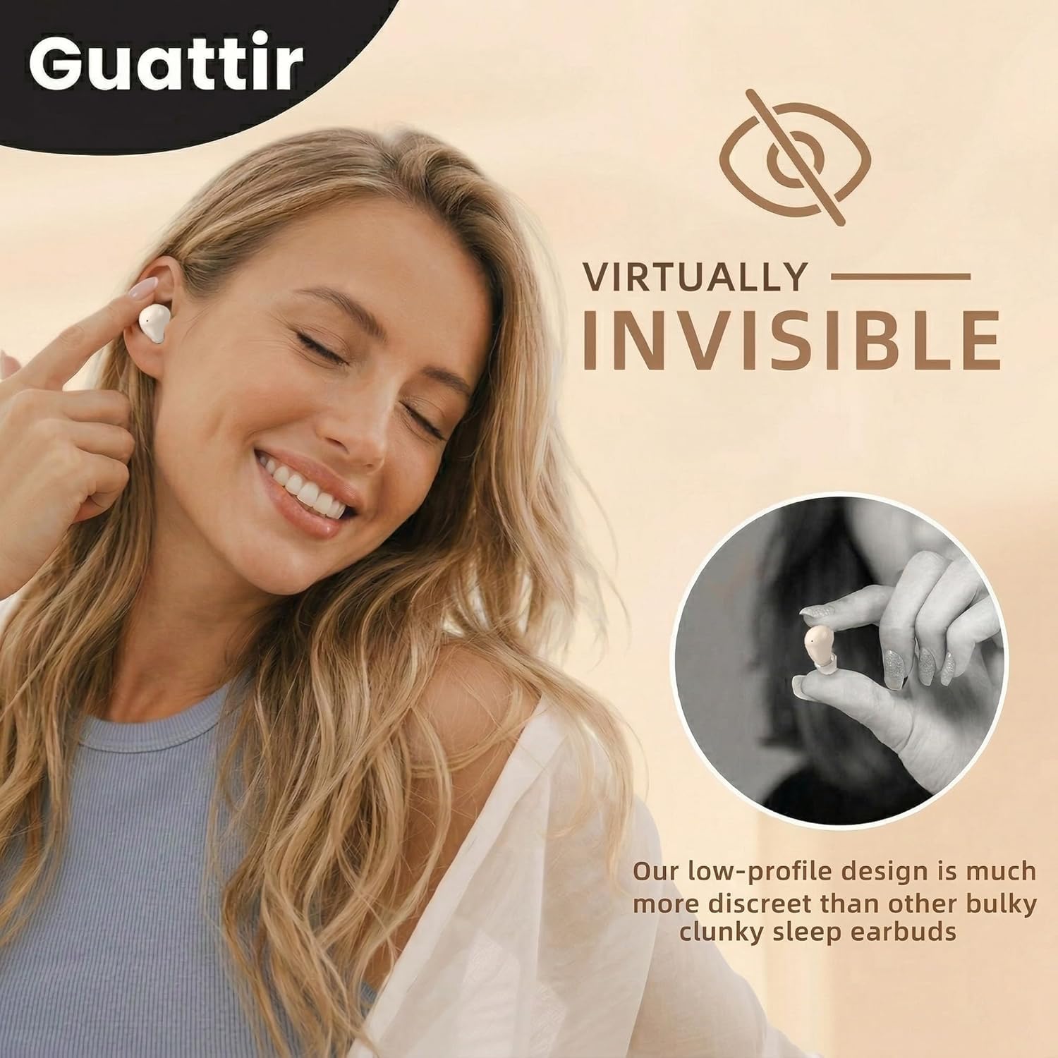 Auriculares invisibles para dormir, mini auriculares inalámbricos Bluetooth para dormir de lado, diseño ergonómico ultraligero, control táctil inteligente, emparejamiento automático, IPX5
