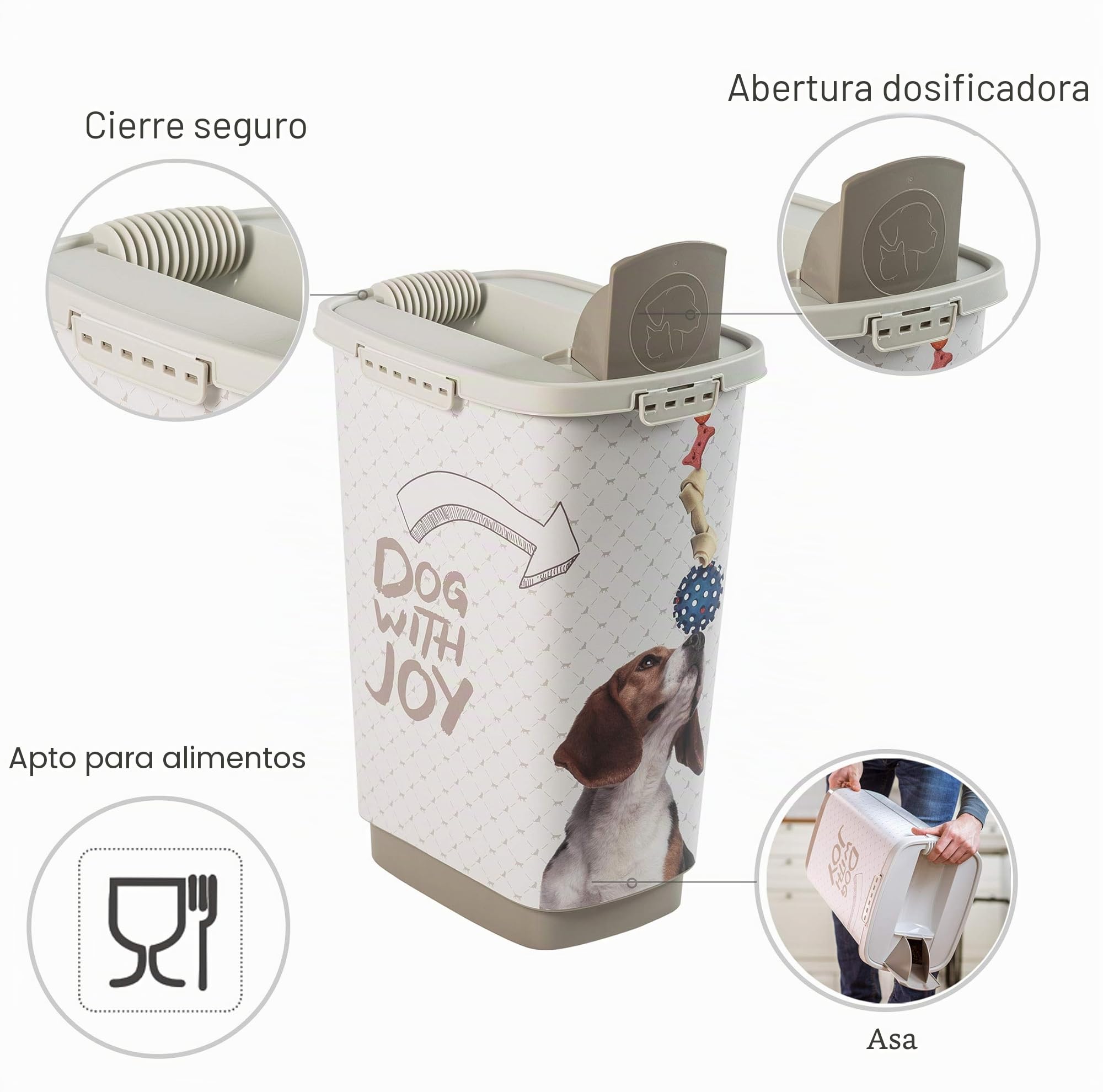 Rotho Cody - Recipiente de Comida para Mascotas de 25 Litros con Tapa y Vertedor, Plástico (PP) sin BPA, Gris Antracita/Blanco, 25 L (33.0 x 25.0 x 46.3 cm)