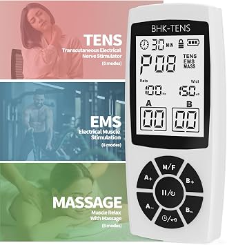 TENS & EMS Muscle Stimulator, 22 Modes Dual Channel TENS EMS Unit Pain Relief Device for Back, Neck & Joint Pain and Muscle Strength, Electronic Pulse Muscle Massager with 8 Electrode Pads