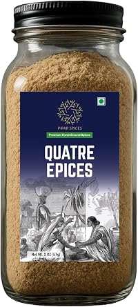 Pipar Spices Quatre Epices French Four Spice 2 oz 57g Glass Bottle | Hand-Stone Grounded Spices