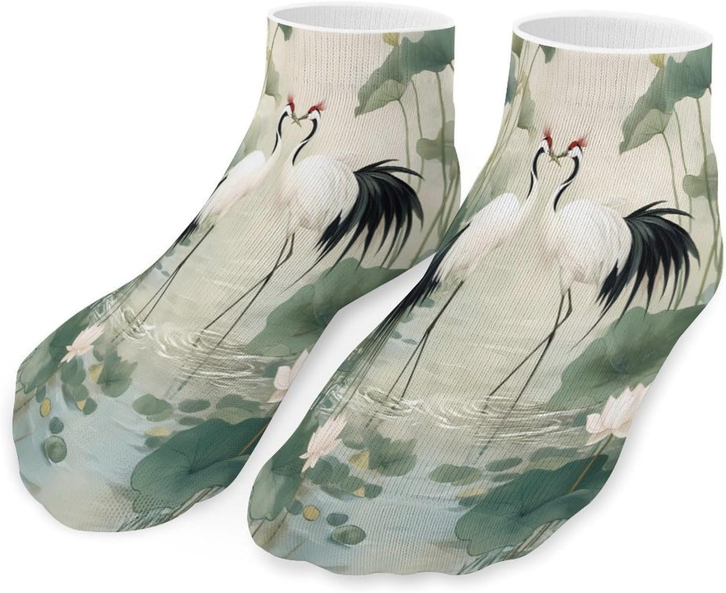 White Crane Jungle Animals Mens Socks No Show Low Cut Ankle Sock for Sports