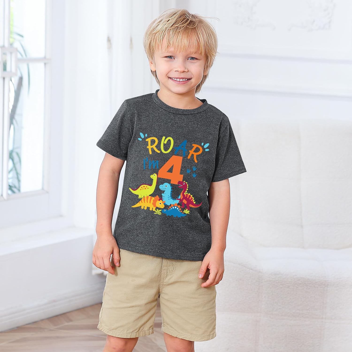 Lovekider 2-5 Years Birthday Boy Shirt Construction Party T-Shirts Excavator Cotton Short Sleeve Tee Dark Grey - Image 7