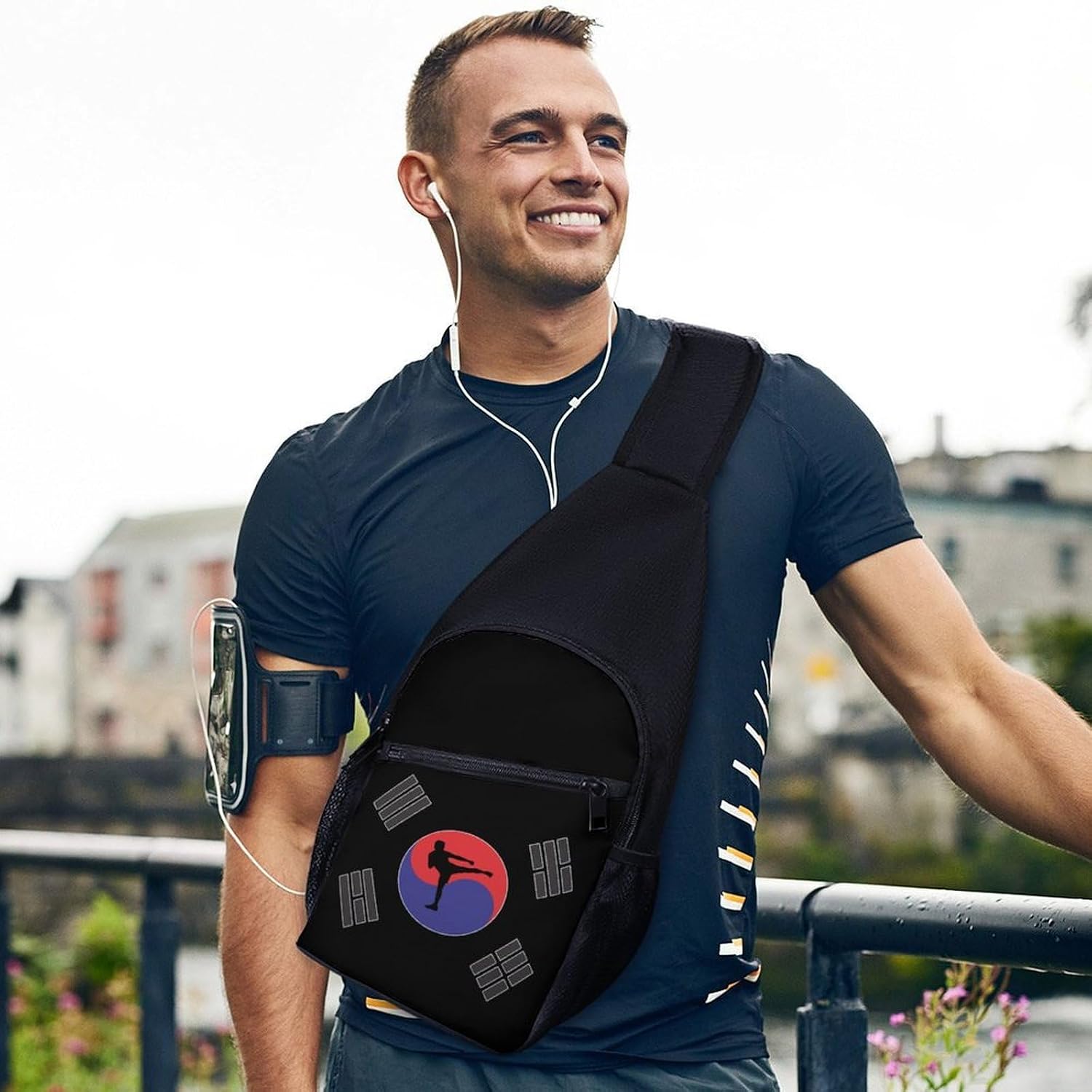 Korean Karate Korea Logo Crossbody Sling Backpack Chest Bag Daypack | unisex,trendy,with convertible and detachable shoulder strap,side pockets