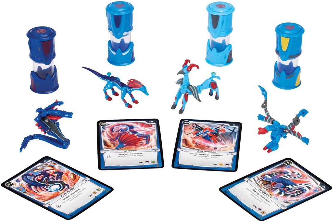 Monsuno 2: Core-Tech Team Elemental Pack/Quickforce Elemental Edition 100, Glowblade Elemental Edition 59, Airswitch Elemental Edition 61 and Whipper Elemental Edition 58, Pack of 4