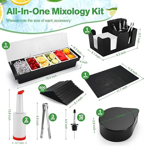 Miniatura 2 de Bartending Supplies - Bandeja de decoración de tapete de barra de 18 x 12 pulgadas con tapa, barra de 3 niveles, borde de vidrio, 2 botellas