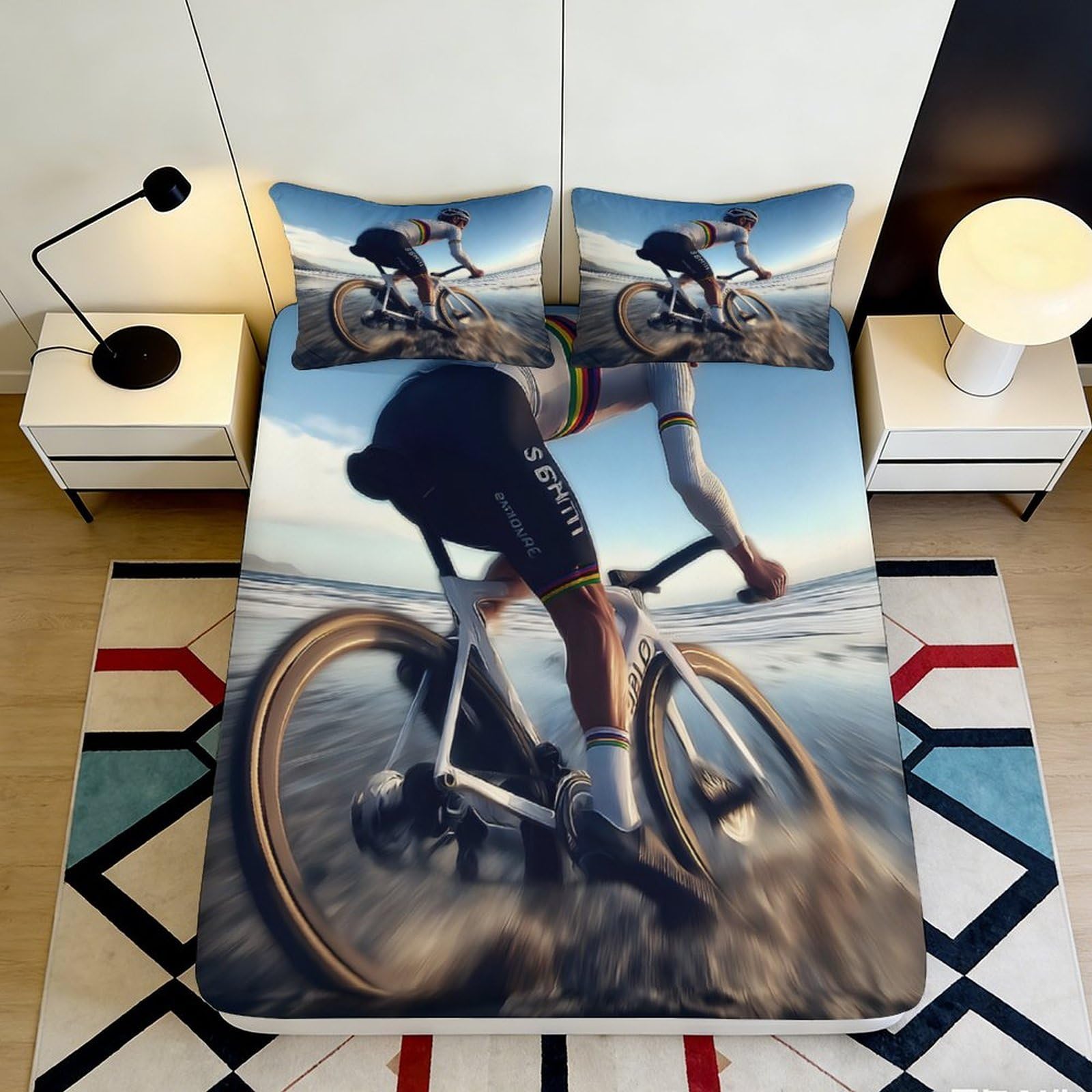 Jqzkxnhpbr Style-2 3D Printed Cycling Adventure Fitted Sheet Microfiber Soft Breathable Bicycle Ride Mattress Cover For Bedroom Dorm Decor 90X200x25cm