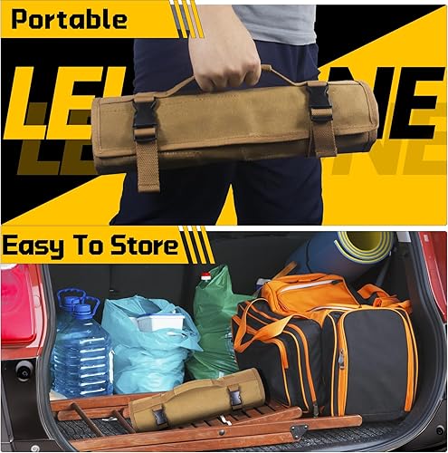 Miniatura 7 de Rollo de llaves de 32 bolsillos, resistente 16 onzas. Bolsa enrollable de lona encerada para llaves métricas y SAE, bolsa de llaves con hebillas y