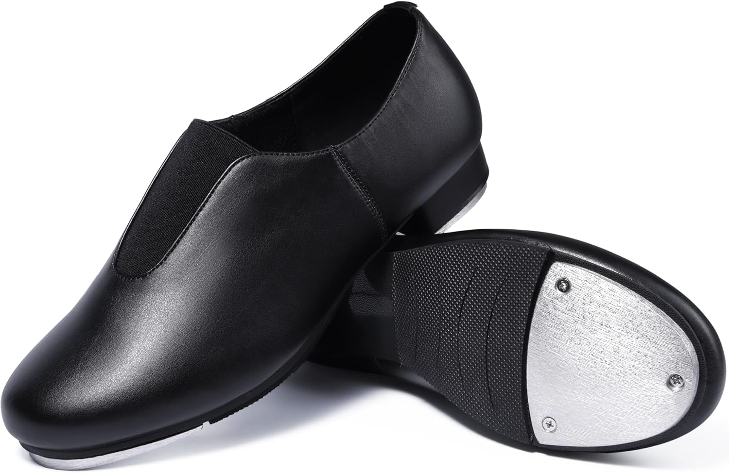 Linodes Unisex Soft Leather Upper Top Elastic Slip on Tap Shoe Dance Shoes for Women and Men's Dance Shoes