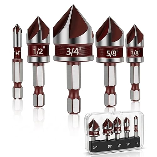 Juego de brocas avellanadas de 82 grados, 5 flautas de cambio rápido, vástago hexagonal, juego de brocas avellanadas para madera, metal y plástico,