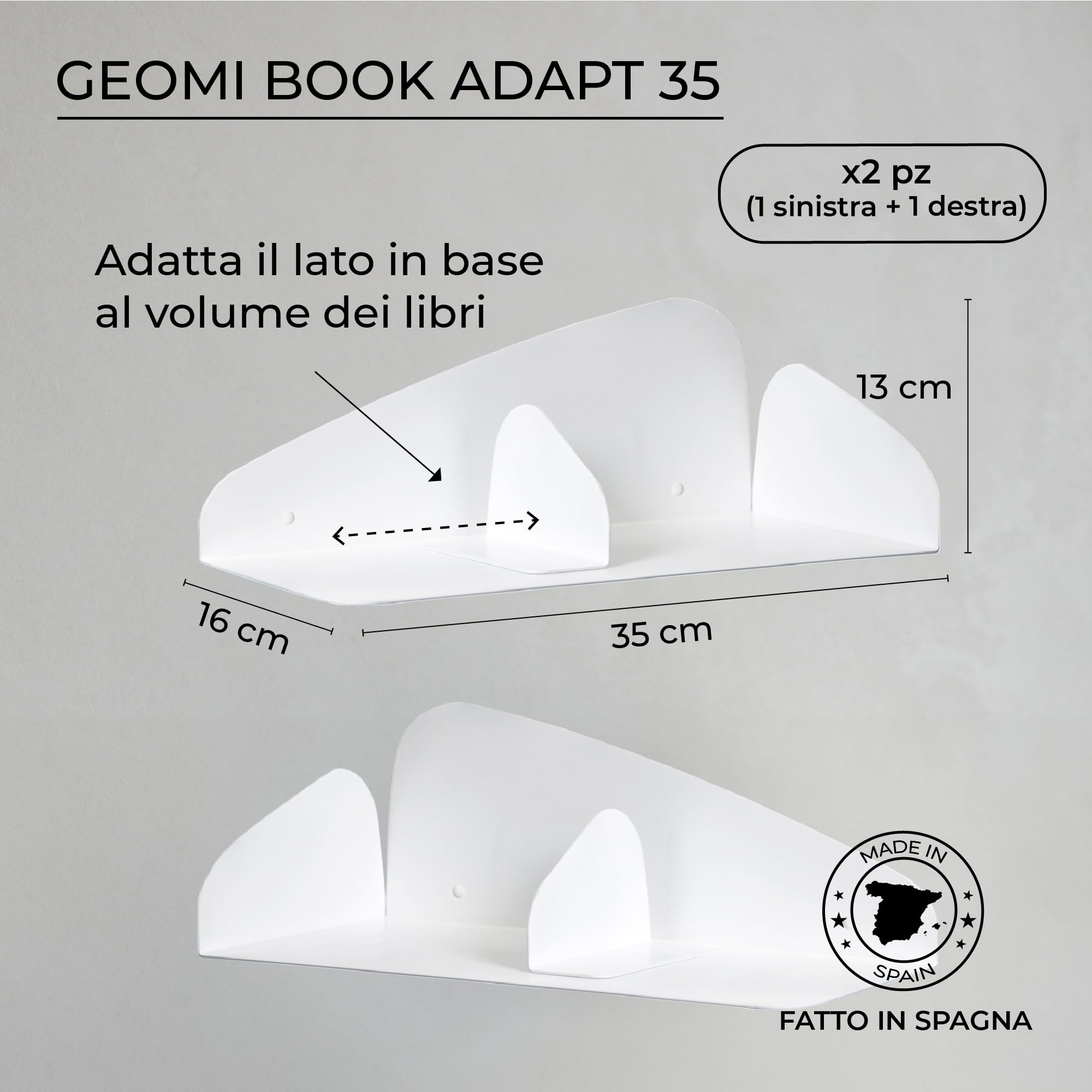 MILUKA Set 2 Libreria da parete Sospesa 35 x 16 cm | Libreria Scaffale Metallo Bianca con Fermilibri Magnetici Regolabili | Mensola Libri, CD o Comodino Sospeso