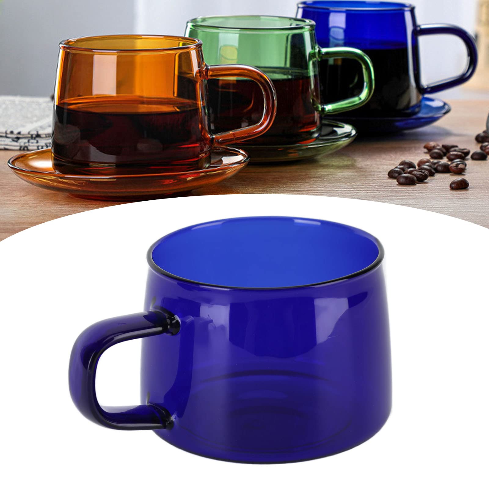 Amazon.com | Glass Coffee Cup 250ml, Borosilicate Cup Glass Tea Water Milk  Mug with Handle, Hand Crafted Clear and Transparent, Smooth and Round for  Coffee, Latte (Blue): Coffee Cups & Mugs