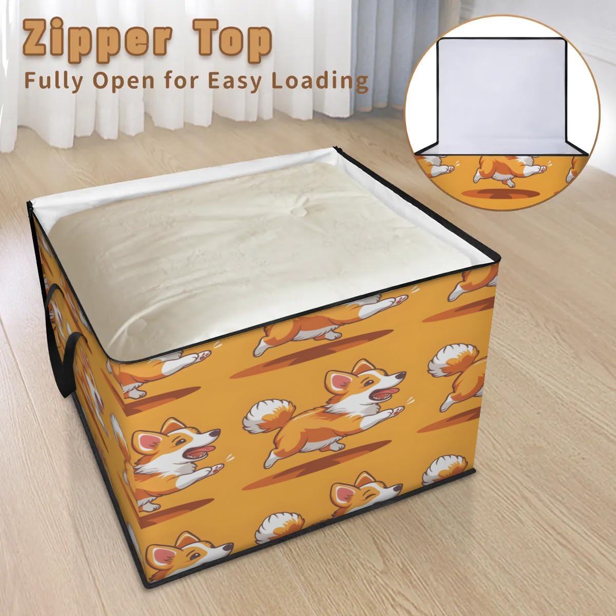 Honeybaby 214L Extra Large Comforter Storage Bag Cute Dog Storage Totes with Lids Waterproof Closet Organizer Folding Blanket Storage Bags for Clothes Bedding Pillows