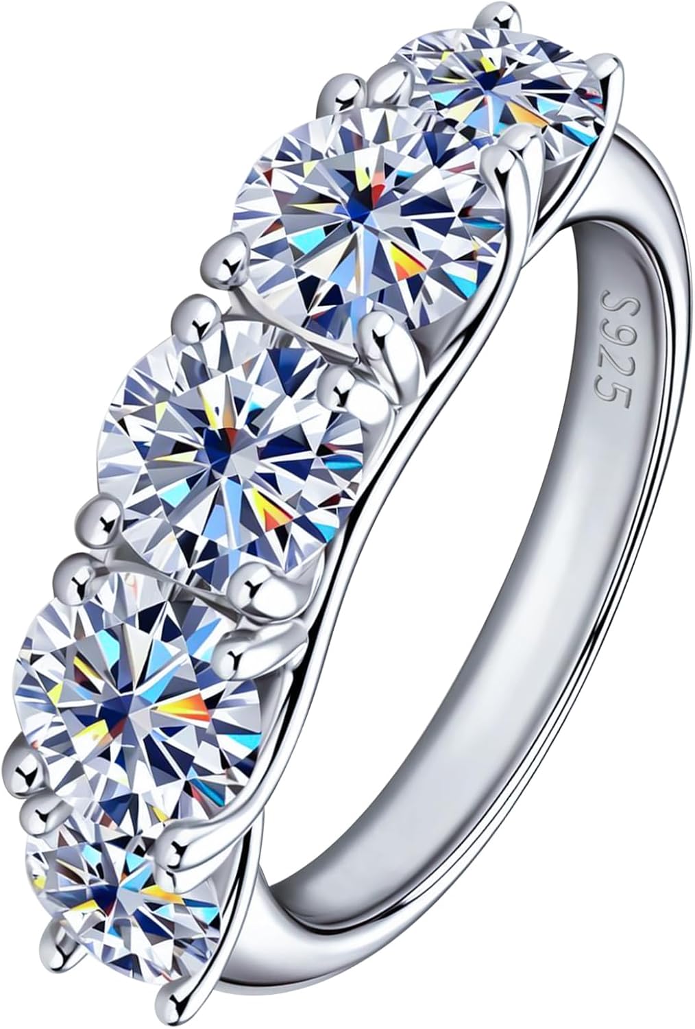 5 Stone 3.6CT Moissanite Engagement Ring for Women, D Color VVS1 925 Sterling Silver 18K White Gold Plated Wedding Band