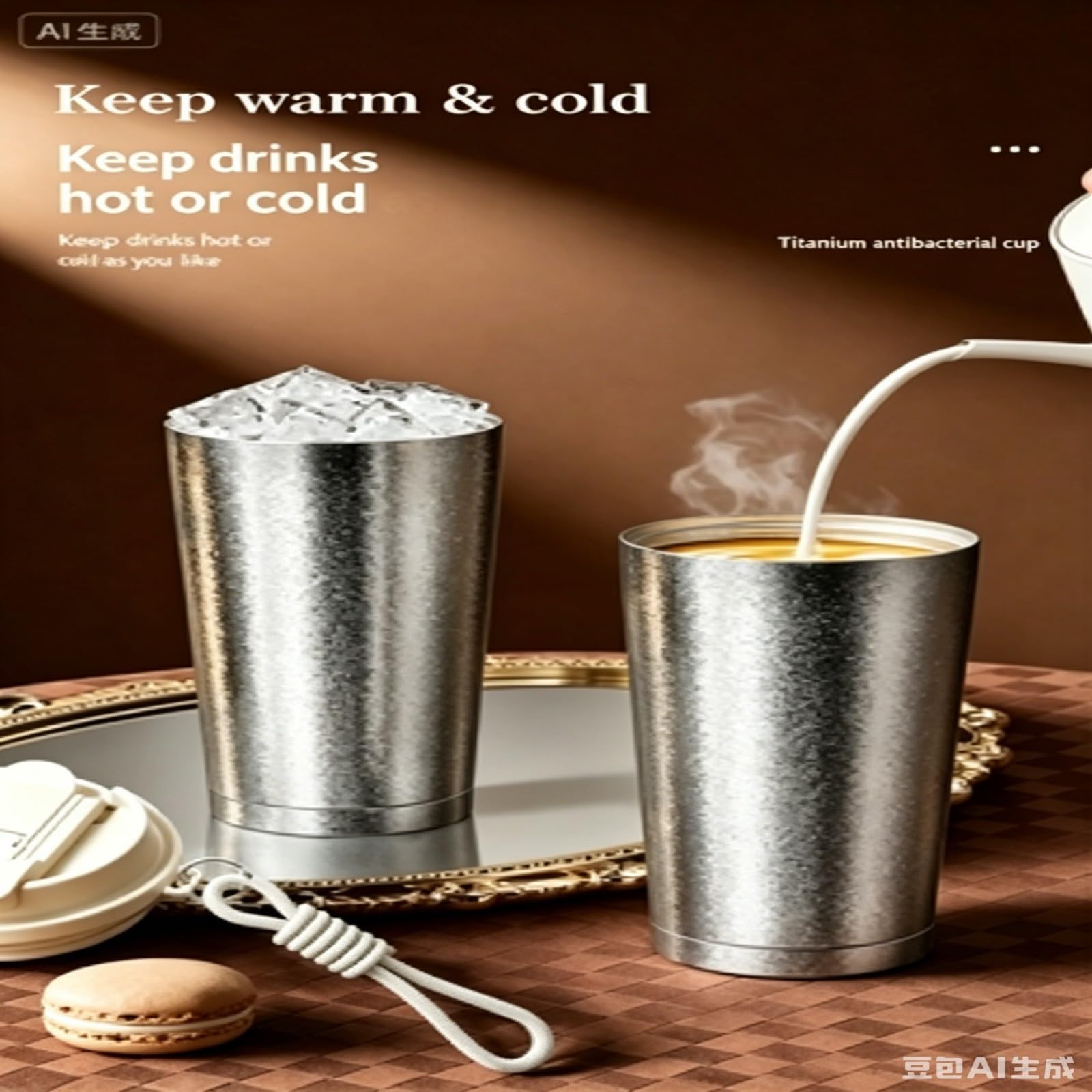 HJDMO Termo Titanio Puro 500ml Doble Pared Aislado Tapón Pajita y Boquilla Vaso Café Portátil Sin Sabor Metálico para Coche Oficina Viaje