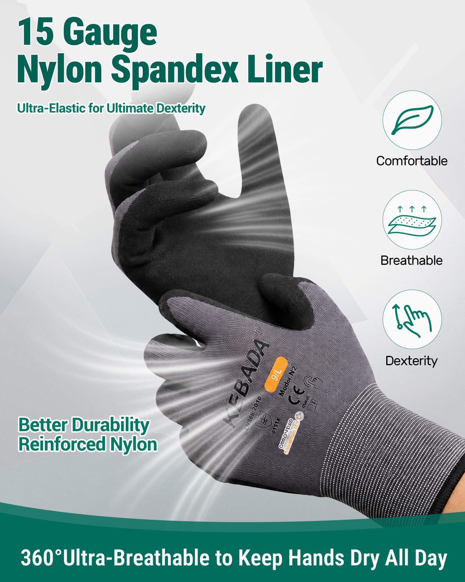 Kebada 6 pares de guantes de trabajo de seguridad para hombres y mujeres, guantes de trabajo con pantalla táctil W2 con agarre, revestimiento de nitrilo de micro espuma, talla XL