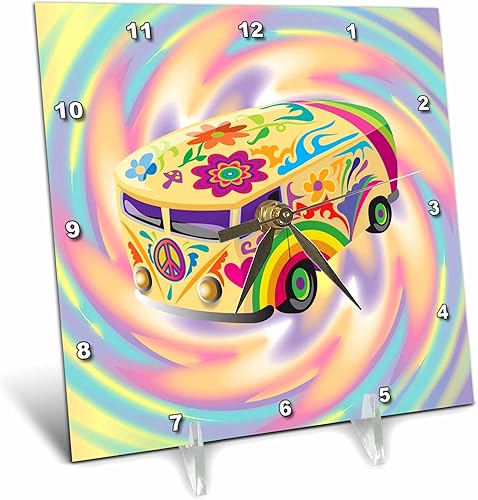 3dRose dc_119158_1 Reloj de escritorio con fondo psicodélico espiritual, estilo hippie, retro, de los años sesenta, con fondo psicodélico, 6.0 in x