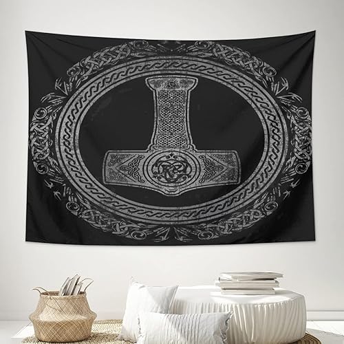Tapiz Thor's Hammer Mjolnir Viking Runes Mitología nórdica utilizado para dormitorio, sala de estar, dormitorio, dormitorio, decoración para colgar