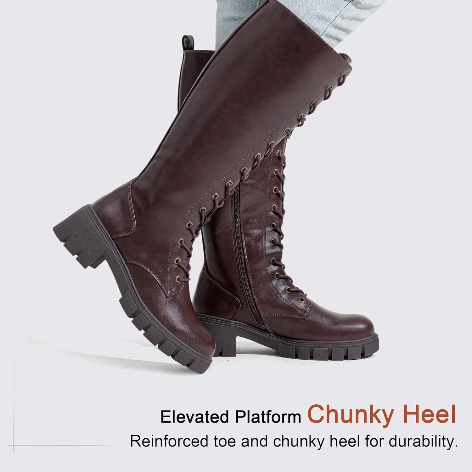 Vepose Women's 953 Knee High Combat Boots Chunky Platform Heel, Lace Up Gothic Punk Work Boots for Dresses and Jeans - Image 7