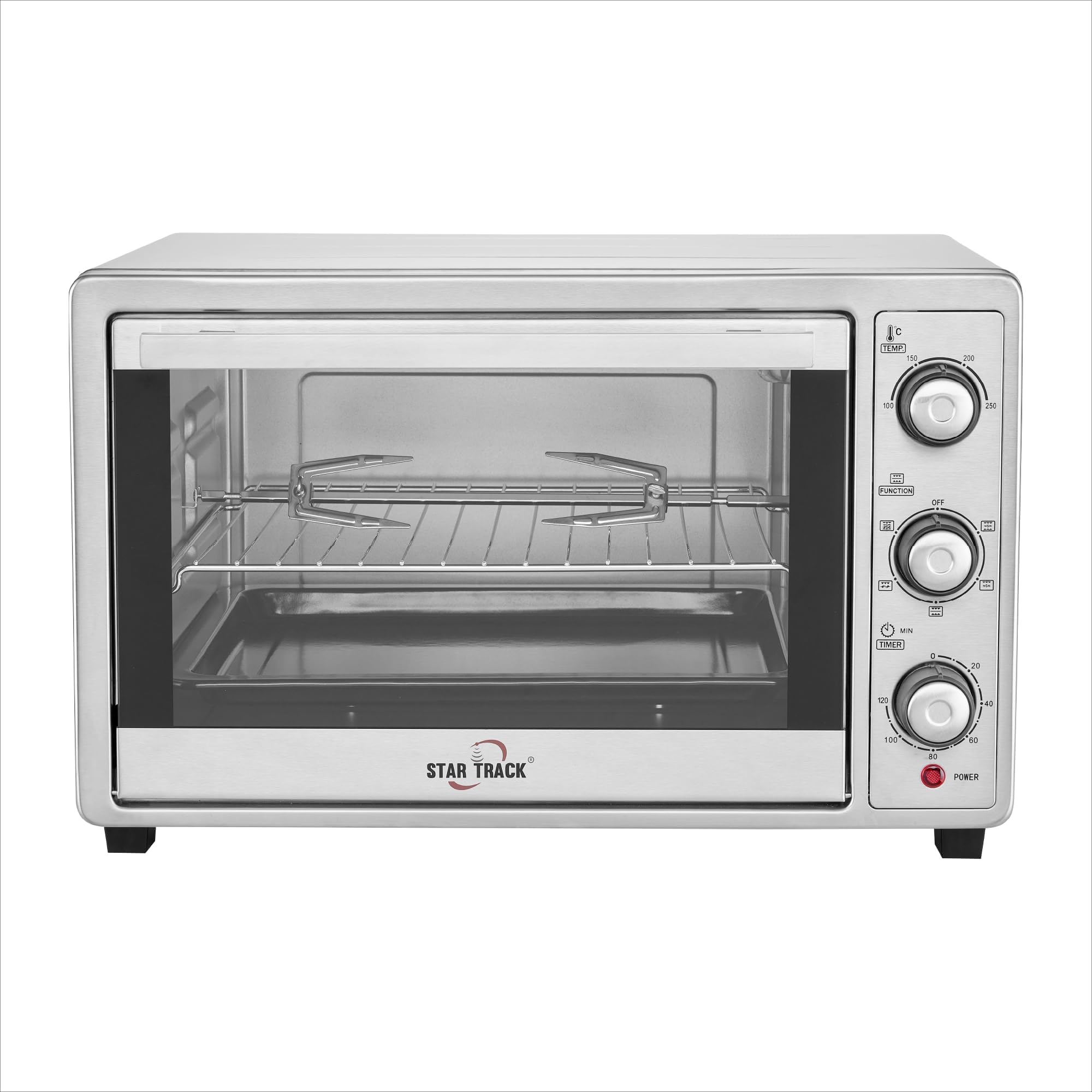 STAR TRACK 35L Stainless Steel Electric Oven with Rotisserie & Convection | 1500W | 3 Knob Control | 120-Min Timer, Adjustable Temperature (100°C - 250°C), ST-35SSW-EO1500