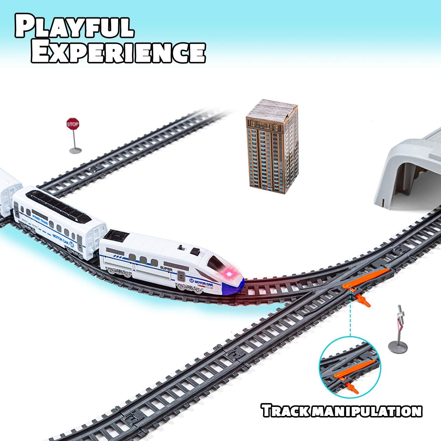 Qmecha Electric Train Set for Kids - High Speed Bullet Train with Tracks, Sound & Light, Experience Polar Express with Many Accessories and Multiple Paths