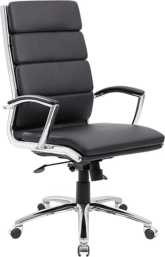 Boss Office Products CaressoftPlus - Silla ejecutiva tradicional acabado metálico cromado