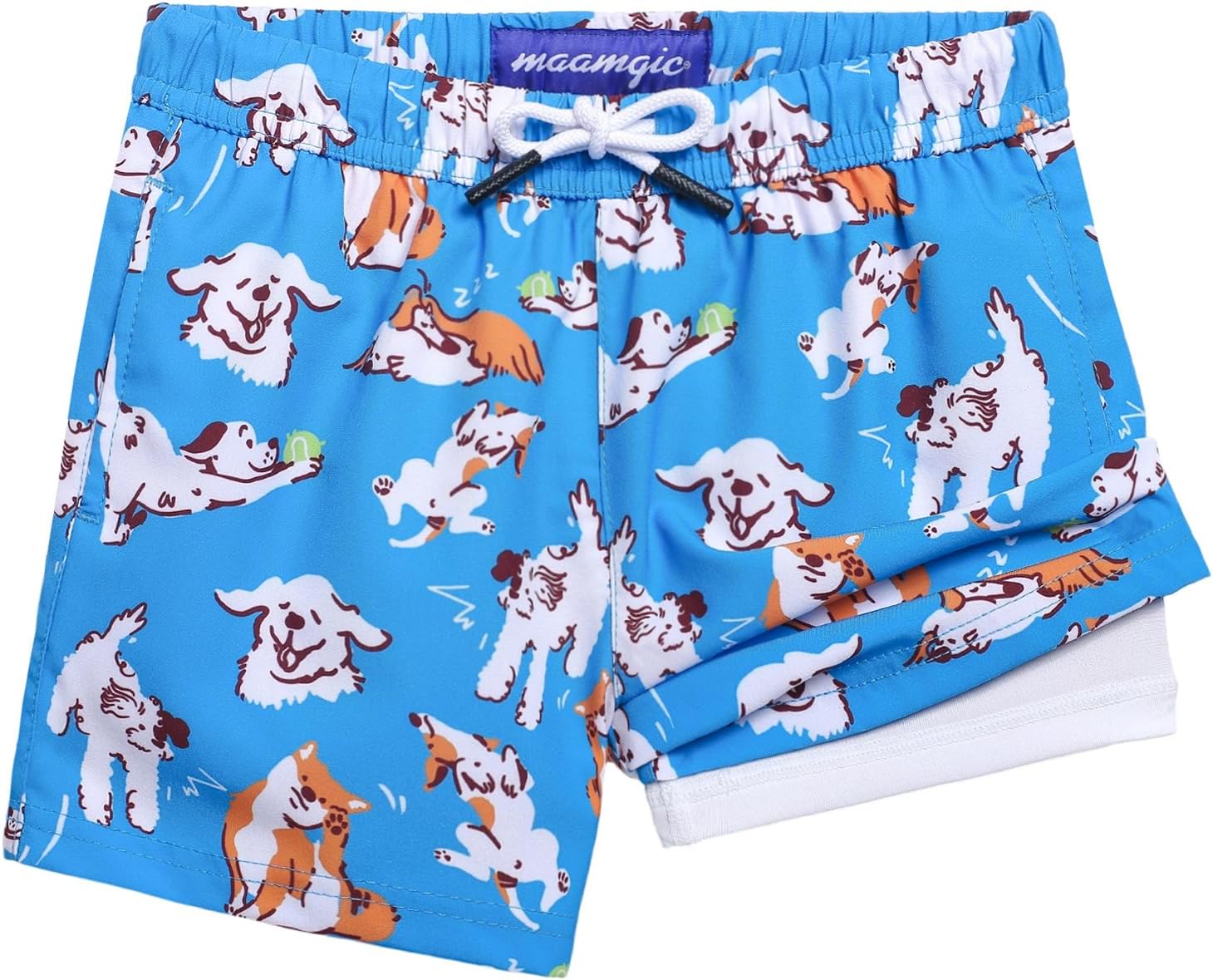 maamgic Boys Swim Trunks with Compression Liner Toddler Stretch Swim Shorts