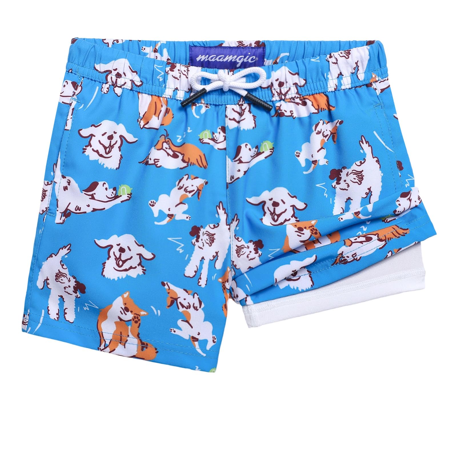maamgic Boys Swim Trunks with Compression Liner Toddler Stretch Swim Shorts